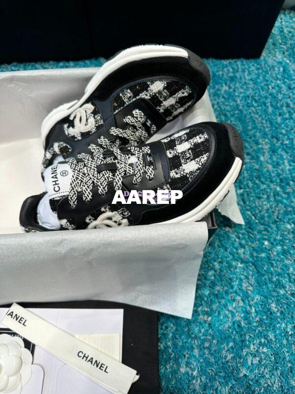 Replica Chanel Trainer Cotton Tweed, Suede Calfskin & Calfskin G38299 Black White 10