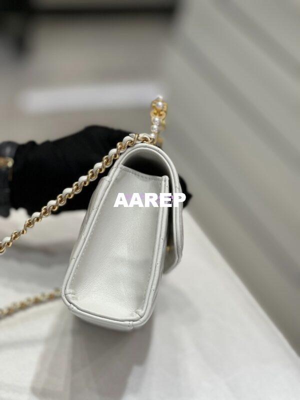 Replica Chanel Lambskin Clutch With Chain with Imitation Pearls & Enamel AP3513 White 6