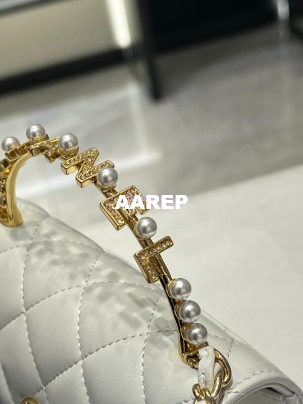 Replica Chanel Lambskin Clutch With Chain with Imitation Pearls & Enamel AP3513 White 8