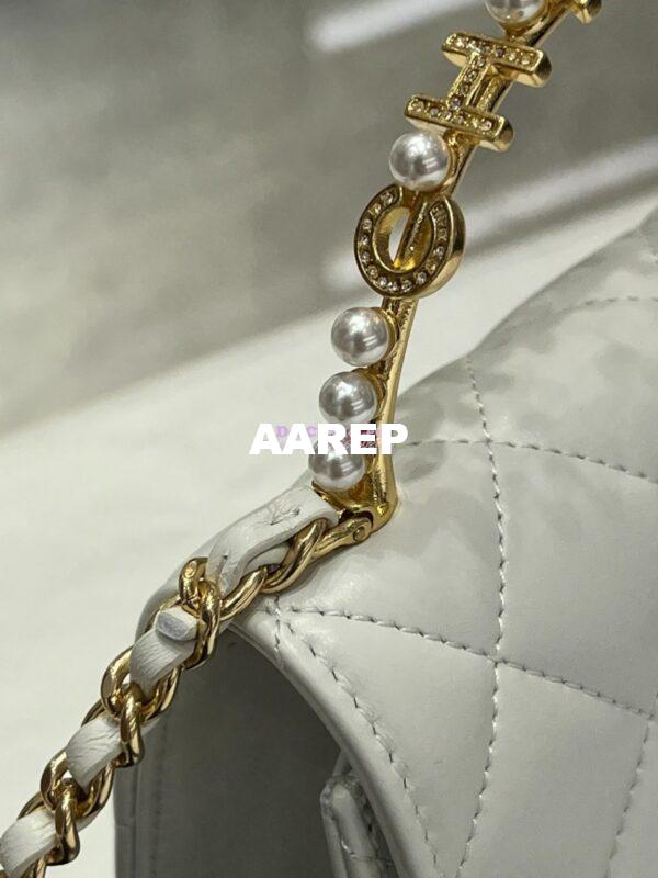 Replica Chanel Lambskin Clutch With Chain with Imitation Pearls & Enamel AP3513 White 9