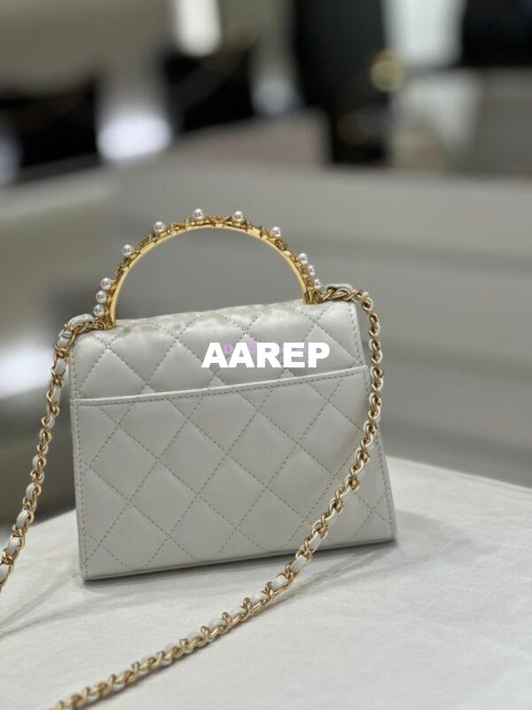 Replica Chanel Lambskin Clutch With Chain with Imitation Pearls & Enamel AP3513 White 14