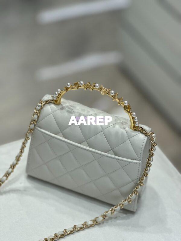 Replica Chanel Lambskin Clutch With Chain with Imitation Pearls & Enamel AP3513 White 15