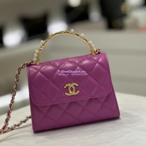 Replica Chanel Lambskin Clutch With Chain with Imitation Pearls & Enamel AP3513 Purple