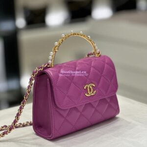 Replica Chanel Lambskin Clutch With Chain with Imitation Pearls & Enamel AP3513 Purple 2