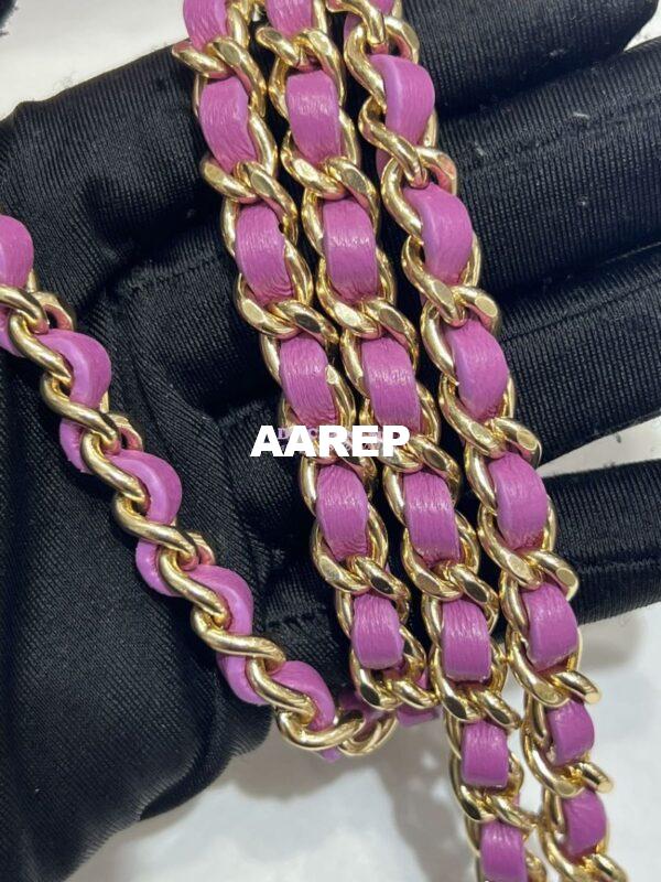 Replica Chanel Lambskin Clutch With Chain with Imitation Pearls & Enamel AP3513 Purple 12