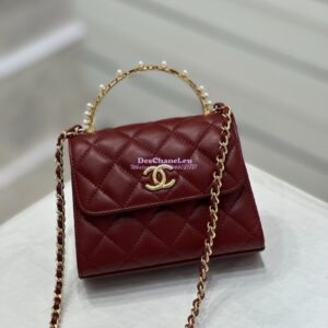 Replica Chanel Lambskin Clutch With Chain with Imitation Pearls & Enamel AP3513 Burgundy