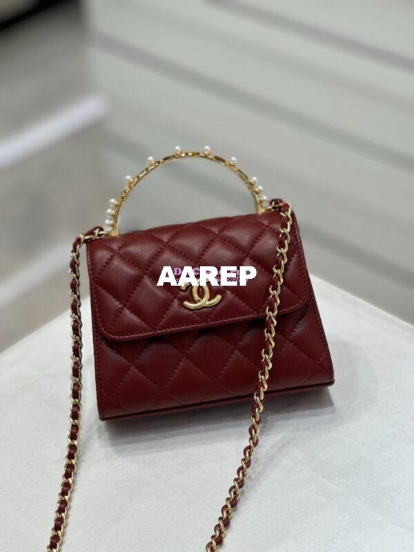 Replica Chanel Lambskin Clutch With Chain with Imitation Pearls & Enamel AP3513 Burgundy 3