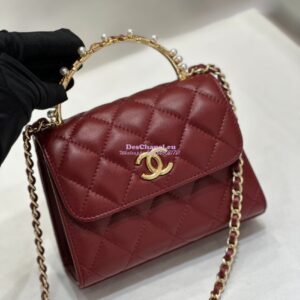 Replica Chanel Lambskin Clutch With Chain with Imitation Pearls & Enamel AP3513 Burgundy 2