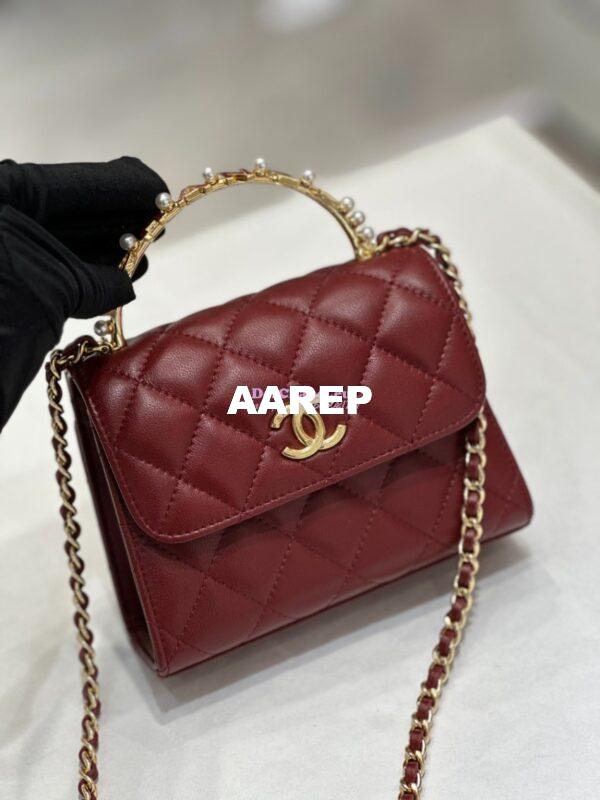 Replica Chanel Lambskin Clutch With Chain with Imitation Pearls & Enamel AP3513 Burgundy 4