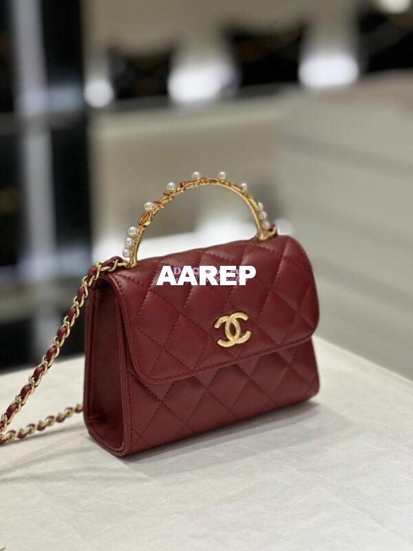 Replica Chanel Lambskin Clutch With Chain with Imitation Pearls & Enamel AP3513 Burgundy 5