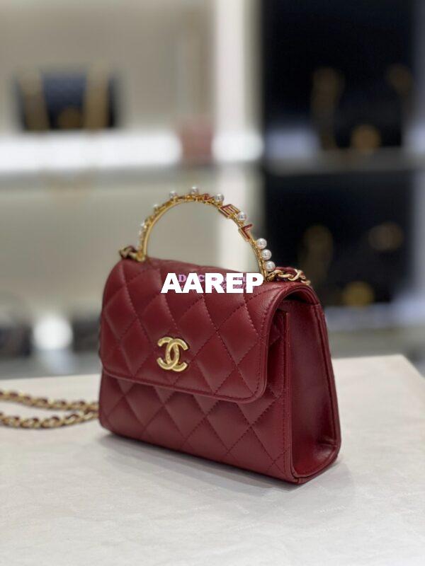 Replica Chanel Lambskin Clutch With Chain with Imitation Pearls & Enamel AP3513 Burgundy 6