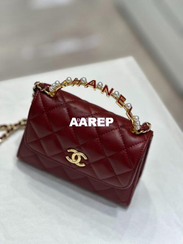 Replica Chanel Lambskin Clutch With Chain with Imitation Pearls & Enamel AP3513 Burgundy 7