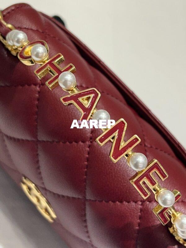 Replica Chanel Lambskin Clutch With Chain with Imitation Pearls & Enamel AP3513 Burgundy 8