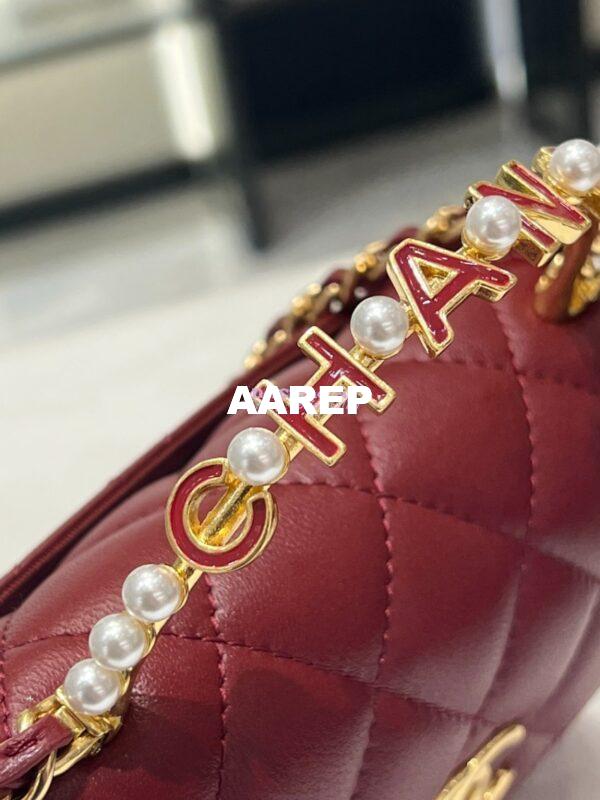 Replica Chanel Lambskin Clutch With Chain with Imitation Pearls & Enamel AP3513 Burgundy 9