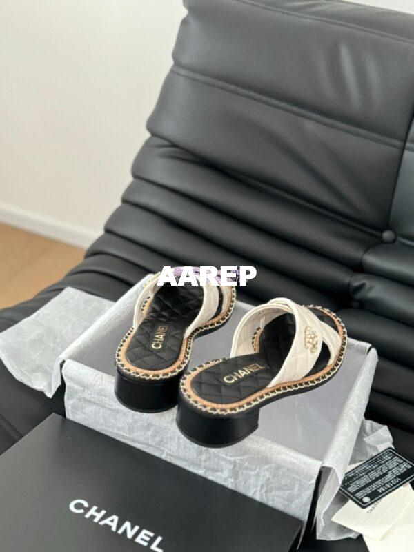 Replica Chanel 24SS Quilted Lambskin Mules Woven Chain CC Sandals G45672 15mm 45mm White 6