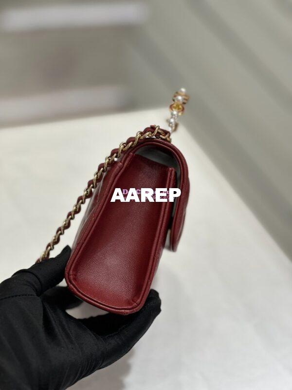 Replica Chanel Lambskin Clutch With Chain with Imitation Pearls & Enamel AP3513 Burgundy 13
