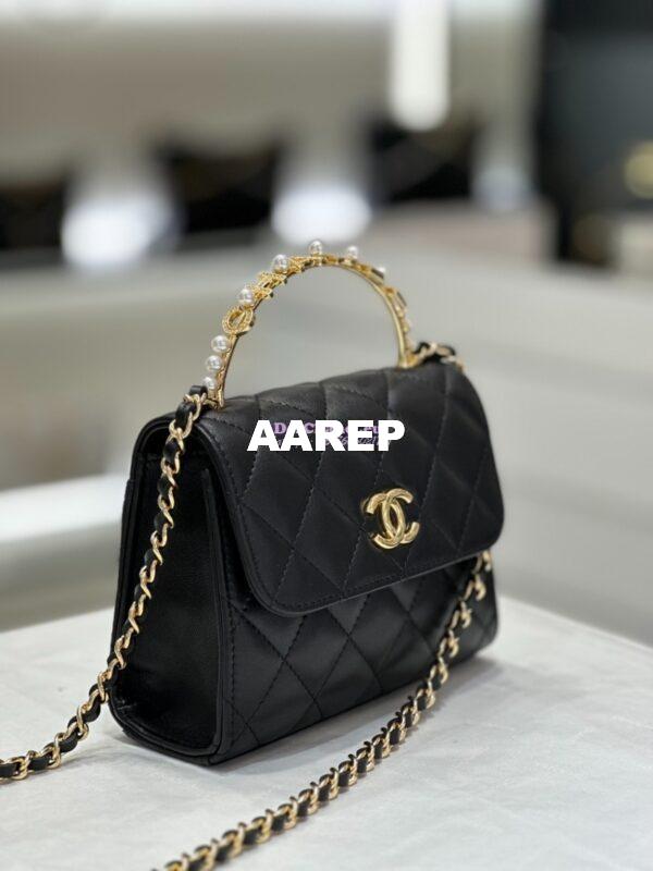 Replica Chanel Lambskin Clutch With Chain with Imitation Pearls & Enamel AP3513 Black 5