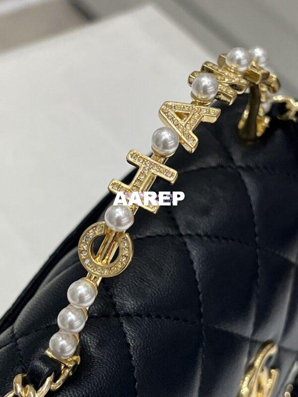 Replica Chanel Lambskin Clutch With Chain with Imitation Pearls & Enamel AP3513 Black 7