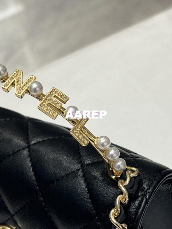 Replica Chanel Lambskin Clutch With Chain with Imitation Pearls & Enamel AP3513 Black 9