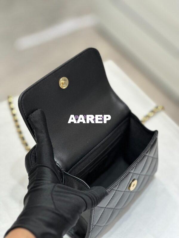 Replica Chanel Lambskin Clutch With Chain with Imitation Pearls & Enamel AP3513 Black 12