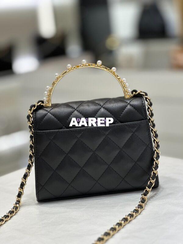 Replica Chanel Lambskin Clutch With Chain with Imitation Pearls & Enamel AP3513 Black 15