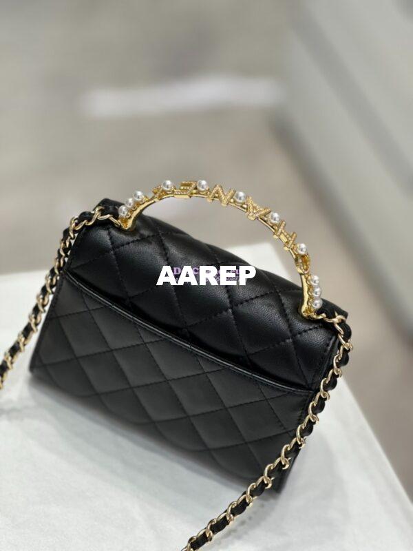 Replica Chanel Lambskin Clutch With Chain with Imitation Pearls & Enamel AP3513 Black 16