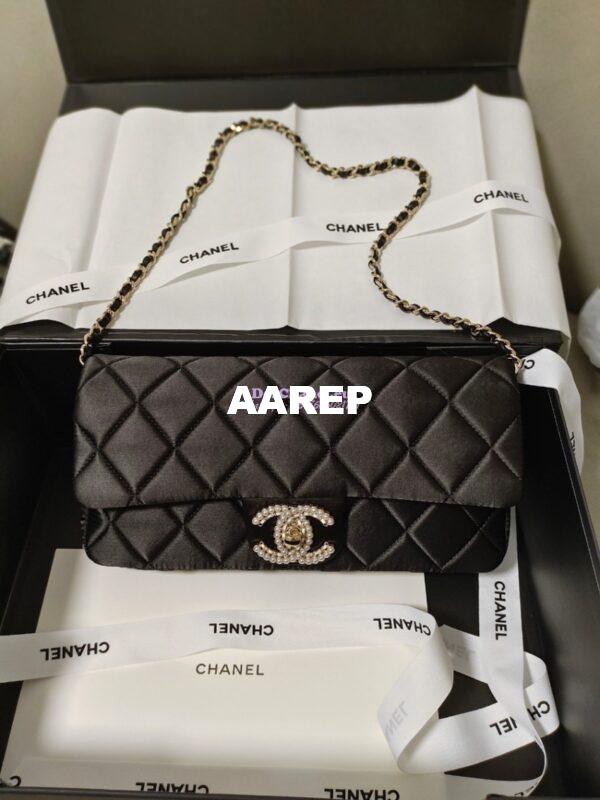Replica Chanel 23P Velvet & Lambskin Clutch with Chain AS3791 Black (Limited Edition) 3