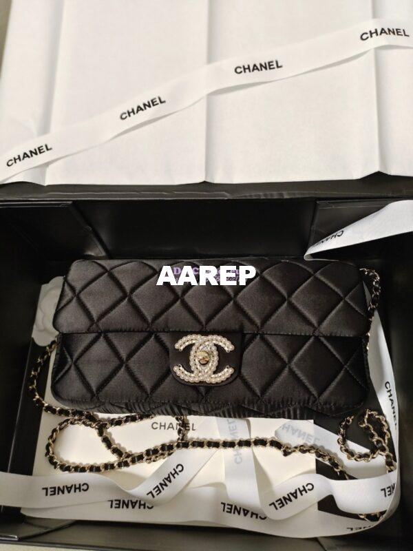 Replica Chanel 23P Velvet & Lambskin Clutch with Chain AS3791 Black (Limited Edition) 4