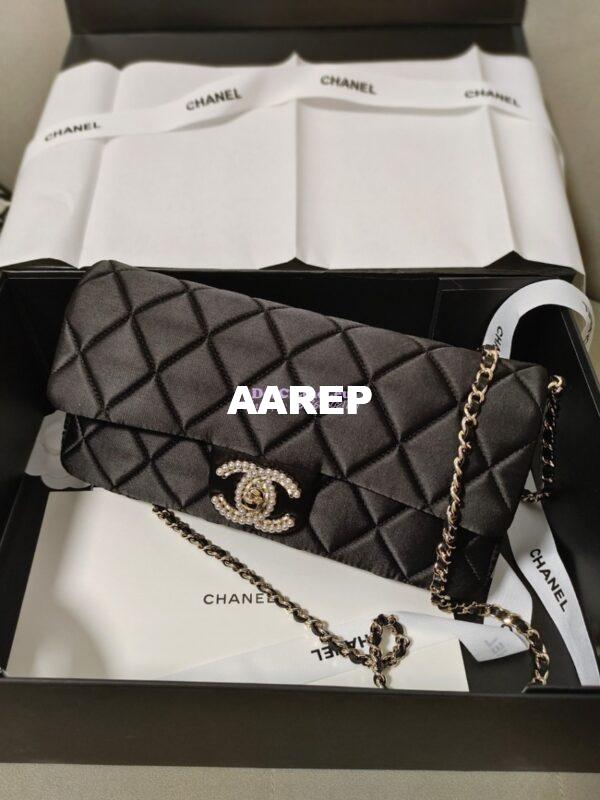 Replica Chanel 23P Velvet & Lambskin Clutch with Chain AS3791 Black (Limited Edition) 6