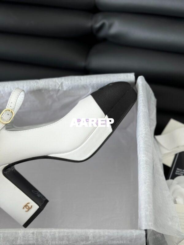Replica Chanel 24C Mary Janes Heel Pumps Lambskin and Grossgrain toe Heel 95mm G45119 White Black 3