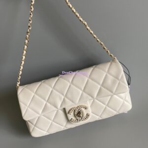 Replica Chanel 23P Lambskin Clutch with Chain AS3791 white (Limited Edition)