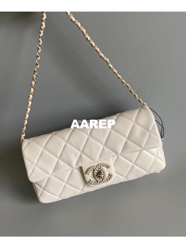 Replica Chanel 23P Lambskin Clutch with Chain AS3791 white (Limited Edition)
