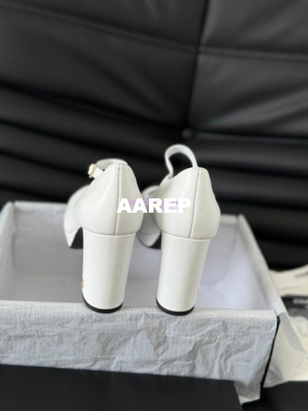 Replica Chanel 24C Mary Janes Heel Pumps Lambskin and Grossgrain toe Heel 95mm G45119 White Black 10