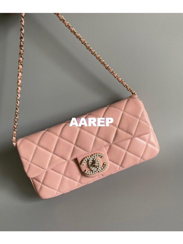 Replica Chanel 23P Lambskin Clutch with Chain AS3791 light pink (Limited Edition)