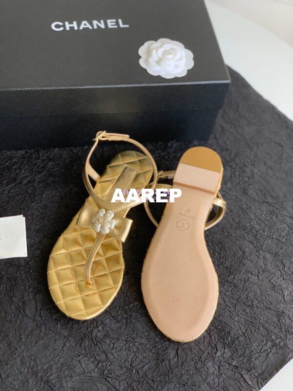 Replica Chanel 24P Quilted Thong Sandals Metallic Lambskin With Bow Camellia CC G45258 11