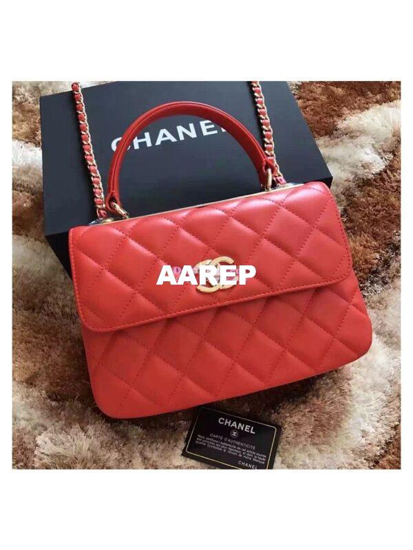 Replica Chanel Small Trendy CC A92236 Red Flap Bag With Metal Plate