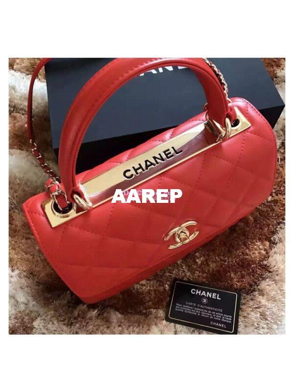 Replica Chanel Small Trendy CC A92236 Red Flap Bag With Metal Plate 2