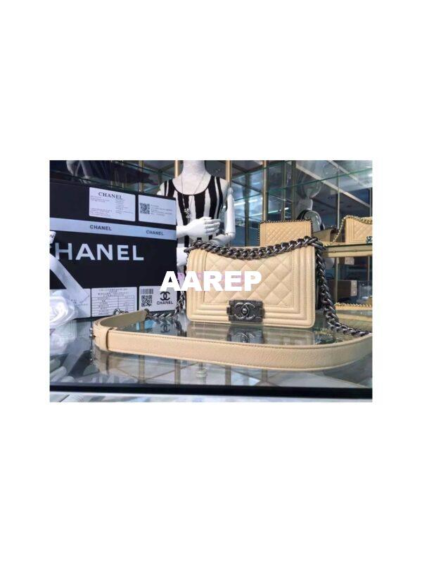 Replica Chanel Le boy Caviar 20cm Beige Bag 2