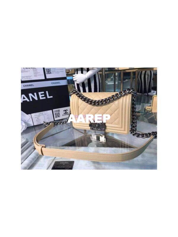 Replica Chanel Le boy Caviar 20cm Beige Bag 3