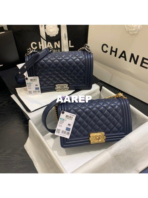 Replica Chanel Le boy Caviar Deep Blue Bag 3