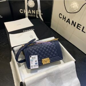 Replica Chanel Le boy Caviar Deep Blue Bag 2