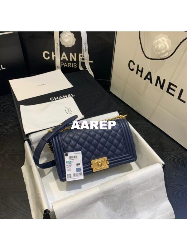 Replica Chanel Le boy Caviar Deep Blue Bag 4