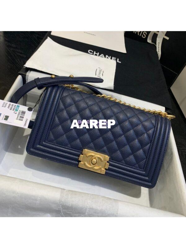 Replica Chanel Le boy Caviar Deep Blue Bag 5