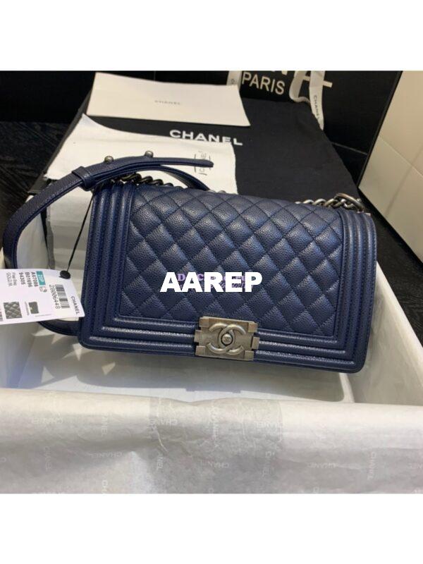 Replica Chanel Le boy Caviar Deep Blue Bag 12
