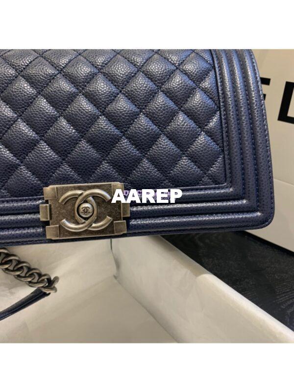 Replica Chanel Le boy Caviar Deep Blue Bag 13