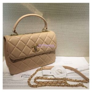 Replica Chanel Small Trendy CC A92236 Beige Flap Bag With Metal Plate 2