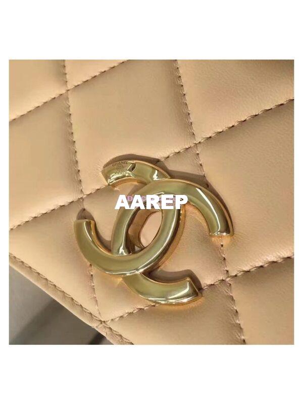 Replica Chanel Small Trendy CC A92236 Beige Flap Bag With Metal Plate 4