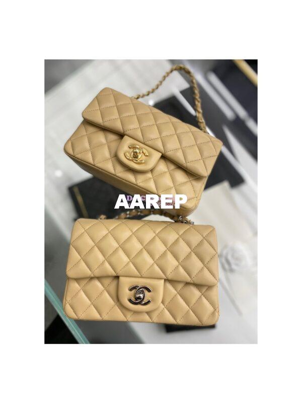 Replica Chanel Quilted Mini Classic Flap 20cm in Beige Lambskin Bag