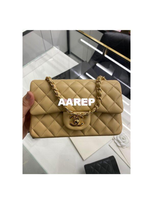 Replica Chanel Quilted Mini Classic Flap 20cm in Beige Lambskin Bag 11