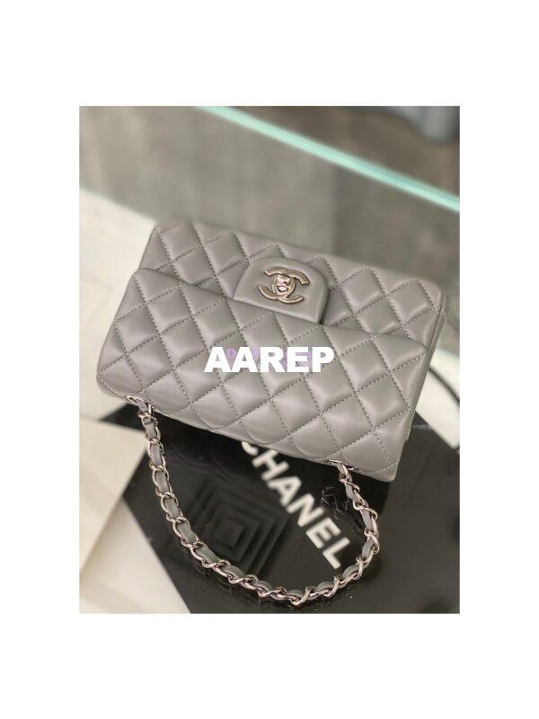 Replica Chanel Quilted Mini Classic Flap 20cm in Grey Lambskin Bag 2